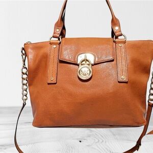 Michael Kors Brown Leather Shoulder Bag with Gold Accents